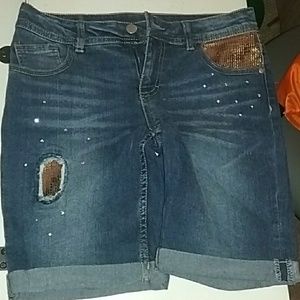 Girls jean shorts with cute gold sequin accents